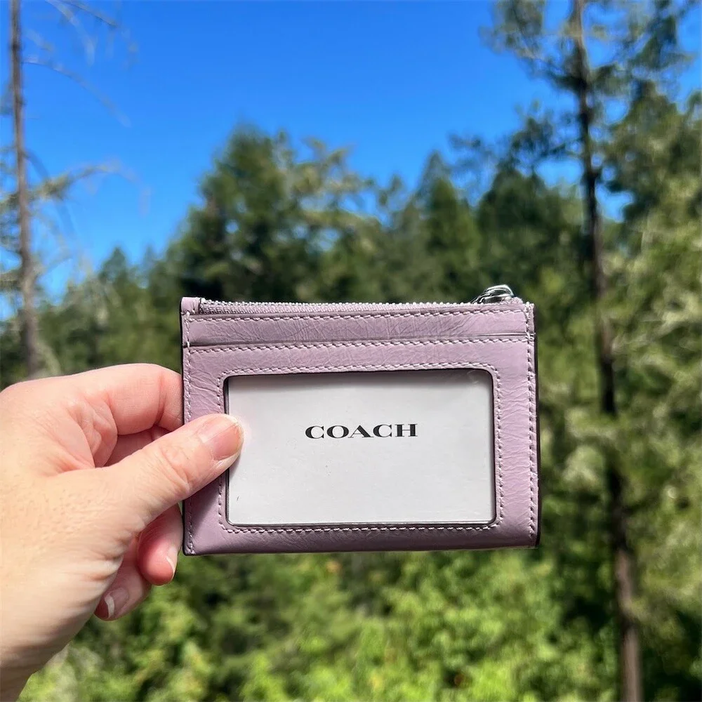 COACH Mini Skinny ID Case Cardholder Keychain Wallet Purple with Silver NWT